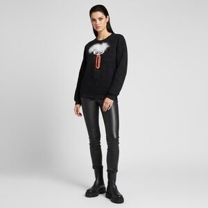 Love Moschino Sweatshirt Quilted Embellished Face Womens Itailian Sz 42/ US 8 Sm